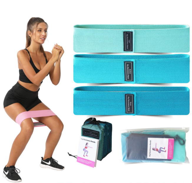 V888-ELOSUNG19051-226025-00 Blue Colour Scheme Fabric Resistance Bands Set - 3 Levels Non-Slip Hip Bands for Strength Training - Image 1