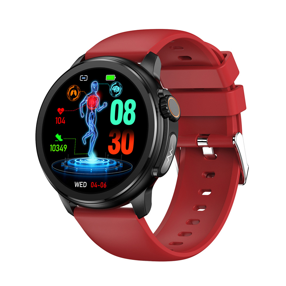 V888-ELOSUNG19065-226067-00 Red Round 1.3 Touch Screen Smartwatch with Heart Rate & Fitness Tracking" - Image 1