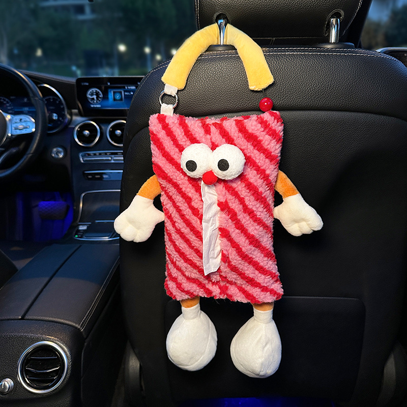 V888-ELOSUNG19147-226765-00 2 PCS Red Cute Plush Tissue Box Holder with Fun Character Design for Car and Home - Image 1