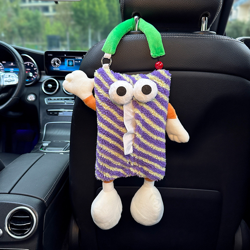 V888-ELOSUNG19148-226766-00 2 PCS Purple Cute Plush Tissue Box Holder with Fun Character Design for Car and Home - Image 1