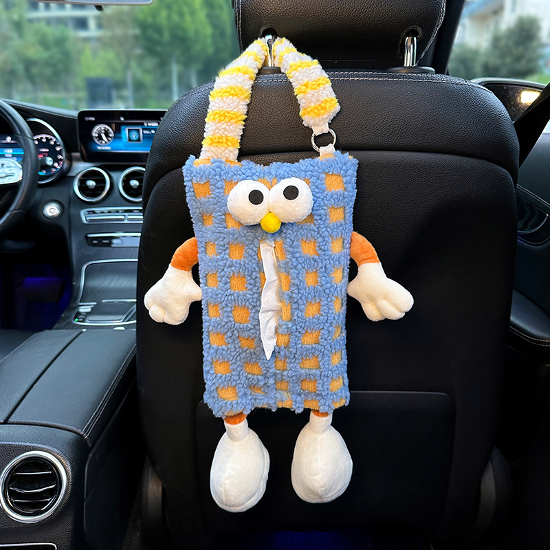 V888-ELOSUNG19150-226768-00 2 PCS Blue Cute Plush Tissue Box Holder with Fun Character Design for Car and Home - Image 1