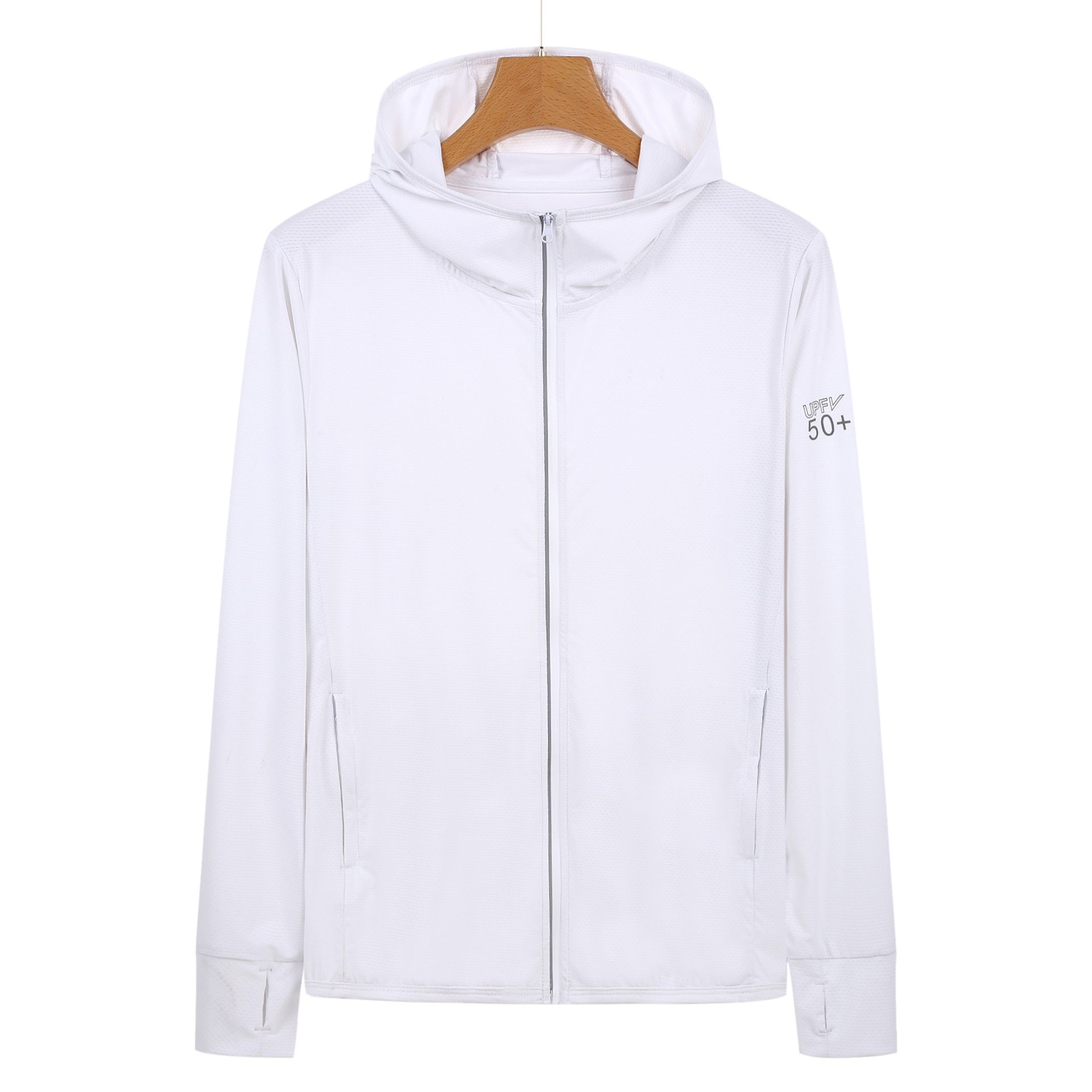 V888-ELOSUNG19267-202502241111-00 3XL White Long Sleeve UV Protection Summer Breathable Knitted Ice Silk Outdoor Sun Protection Clothing - Unisex Thin Sunscreen Shirt - Image 1