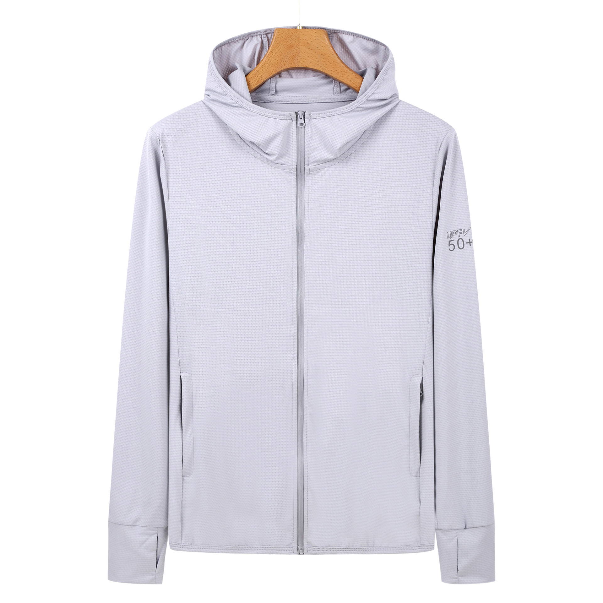 V888-ELOSUNG19288-202502241127-00 3XL Grey Long Sleeve UV Protection Summer Breathable Knitted Ice Silk Outdoor Sun Protection Clothing - Unisex Thin Sunscreen Shirt - Image 1