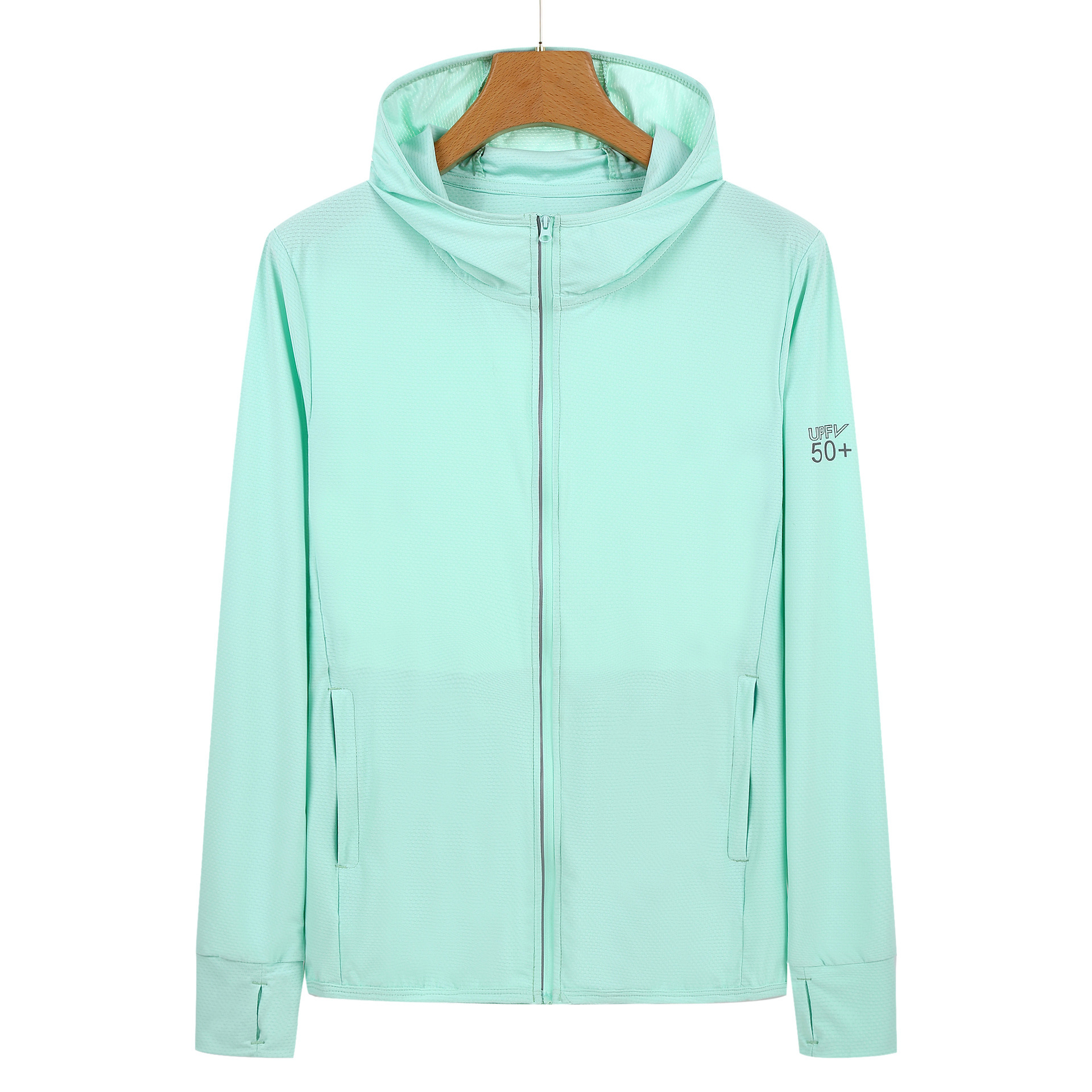 V888-ELOSUNG19290-202502241130-00 S Green Long Sleeve UV Protection Summer Breathable Knitted Ice Silk Outdoor Sun Protection Clothing - Unisex Thin Sunscreen Shirt - Image 1