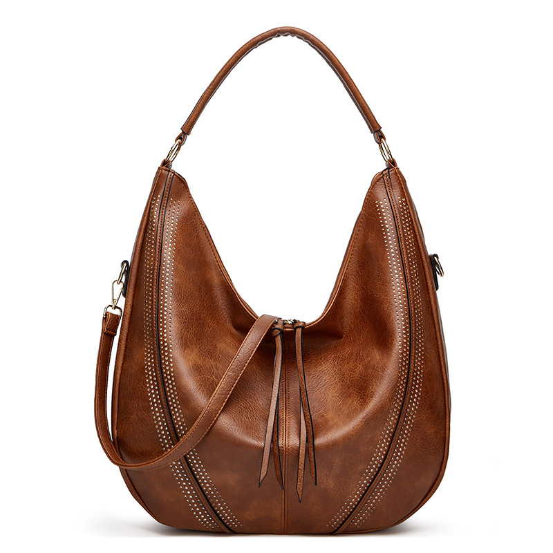 V888-ELOSUNG19394-202502271207-00 Brown Mother and Child Bag Two Piece Set Distressed Faux Leather Hobo Bag - Large Capacity Shoulder Bag for Women - Image 1