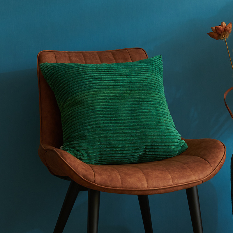 V888-ELOSUNG19419-202502281110-00 Dark Green Set of 4 Corduroy Pillow Covers - Solid Color Minimalist Throw Cushion Covers - 45x45cm (Pillow Inserts are NOT Included) - Image 1