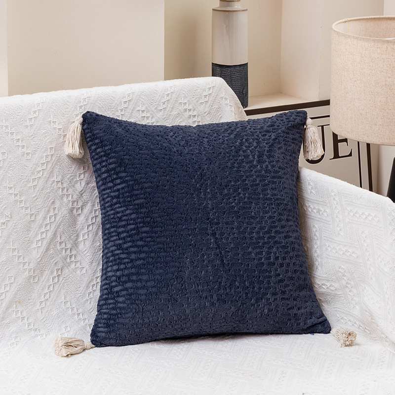 V888-ELOSUNG19438-202502281141-00 Navy Blue Pillow Covers - Tassel Accent Cushion Covers - 45x45cm (Set of 2) - Image 1