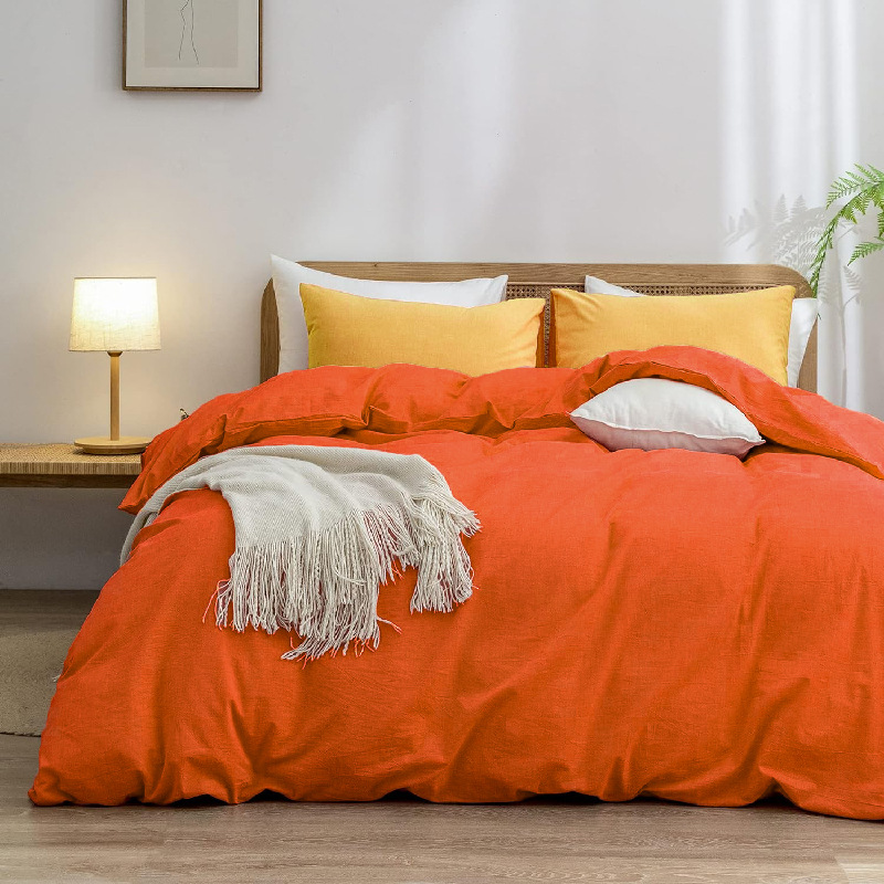 V888-ELOSUNG19456-202503031030-00 Orange 1.8m (Duvet Cover 180*220cm) Luxurious Soft Brushed Microfiber 4-Piece Bedding Set - Pure Color Double Bed Duvet Cover with Fitted Sheet - Image 1