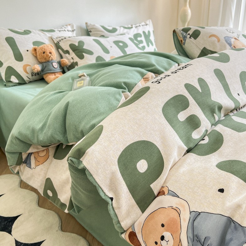 V888-ELOSUNG19468-202503030946-00 Sleepwalker Thick Brushed Cotton 4-Piece Bed Sheet Set (1.5m Bed) - Fits 200x230cm Duvet - Image 1