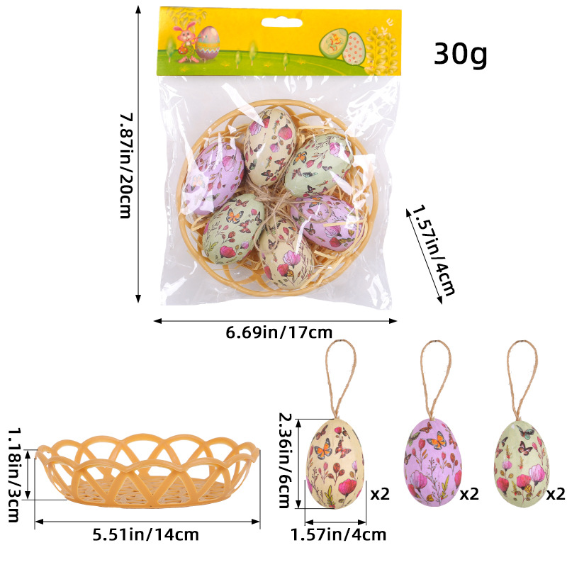 V888-ELOSUNG19502-202503051015-00 Butterfly Five Sets Of Six Each Easter Egg Hanging Ornament Set with Creative Woven Basket - Festive Decor for Home Scenes - Image 1