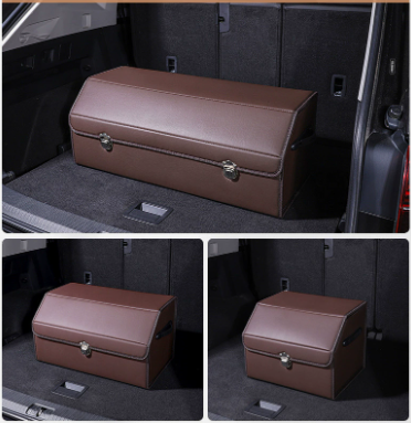 V888-ELOSUNG19548-202503071352-00 Medium Sized Brown Foldable Car Trunk Storage Box - Large Capacity Insertable Rear Organizer - Image 1