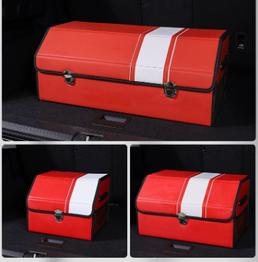 V888-ELOSUNG19555-202503071403-00 Medium Sized Red-white Foldable Car Trunk Storage Box - Large Capacity Insertable Rear Organizer - Image 1