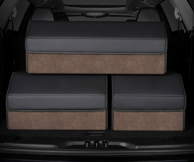 V888-ELOSUNG19562-202503071416-00 Medium Sized Tumbled Leather Brown Foldable Car Trunk Storage Box - Large Capacity Insertable Rear Organizer - Image 1