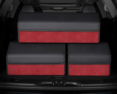 V888-ELOSUNG19563-202503071418-00 Medium Sized Tumbled Leather Red Foldable Car Trunk Storage Box - Large Capacity Insertable Rear Organizer - Image 1
