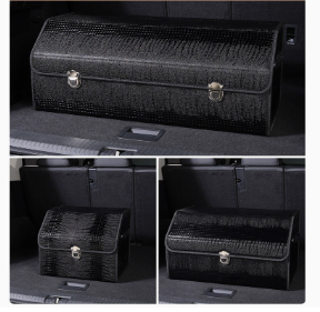 V888-ELOSUNG19574-202503071621-00 Extra Large Crocodile Print Black Foldable Car Trunk Storage Box - Large Capacity Insertable Rear Organizer - Image 1