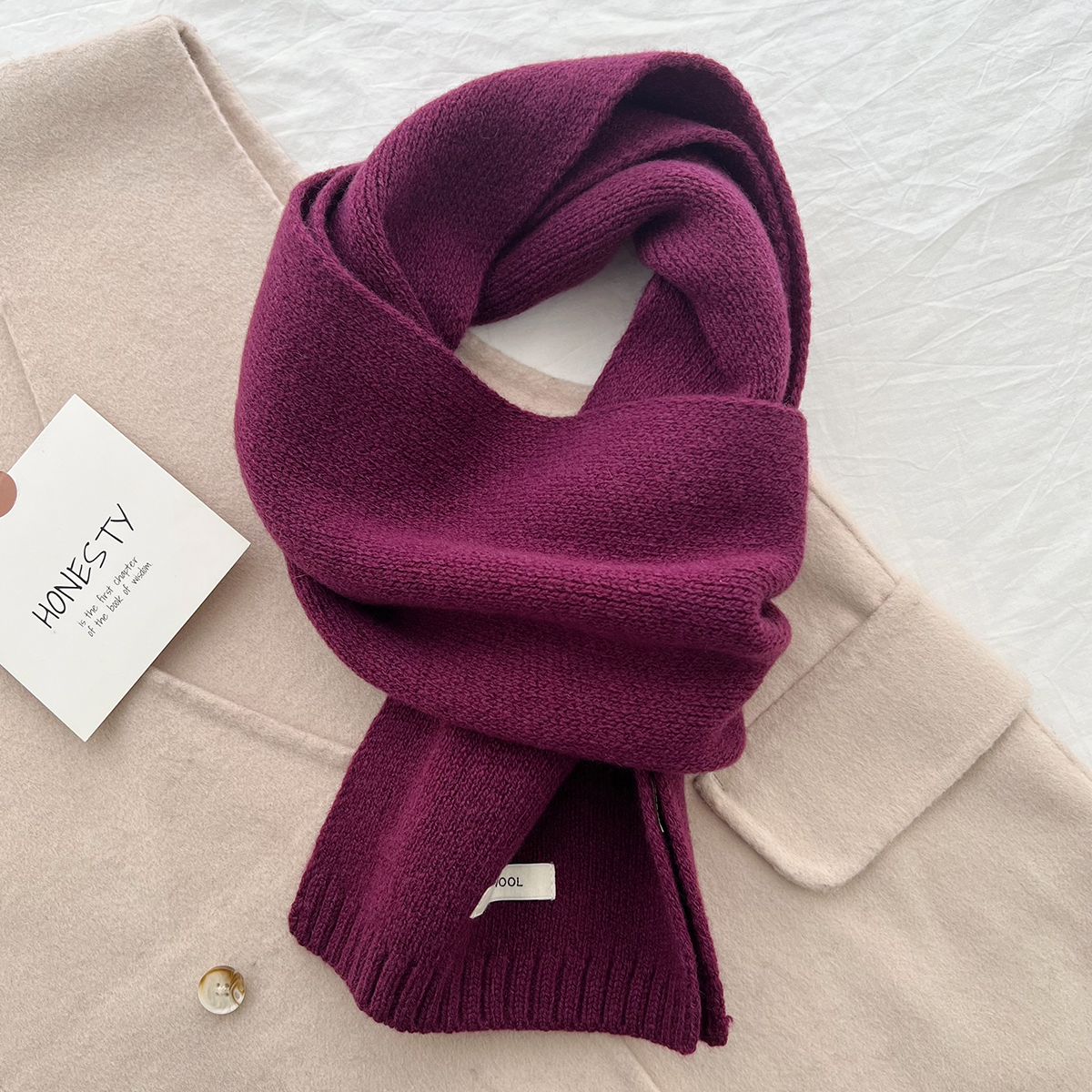 V888-ELOSUNG19604-202503111230-00 Purple Luxurious 100% Wool Scarf for Women and Men - Soft, Warm, and Stylish - Image 1