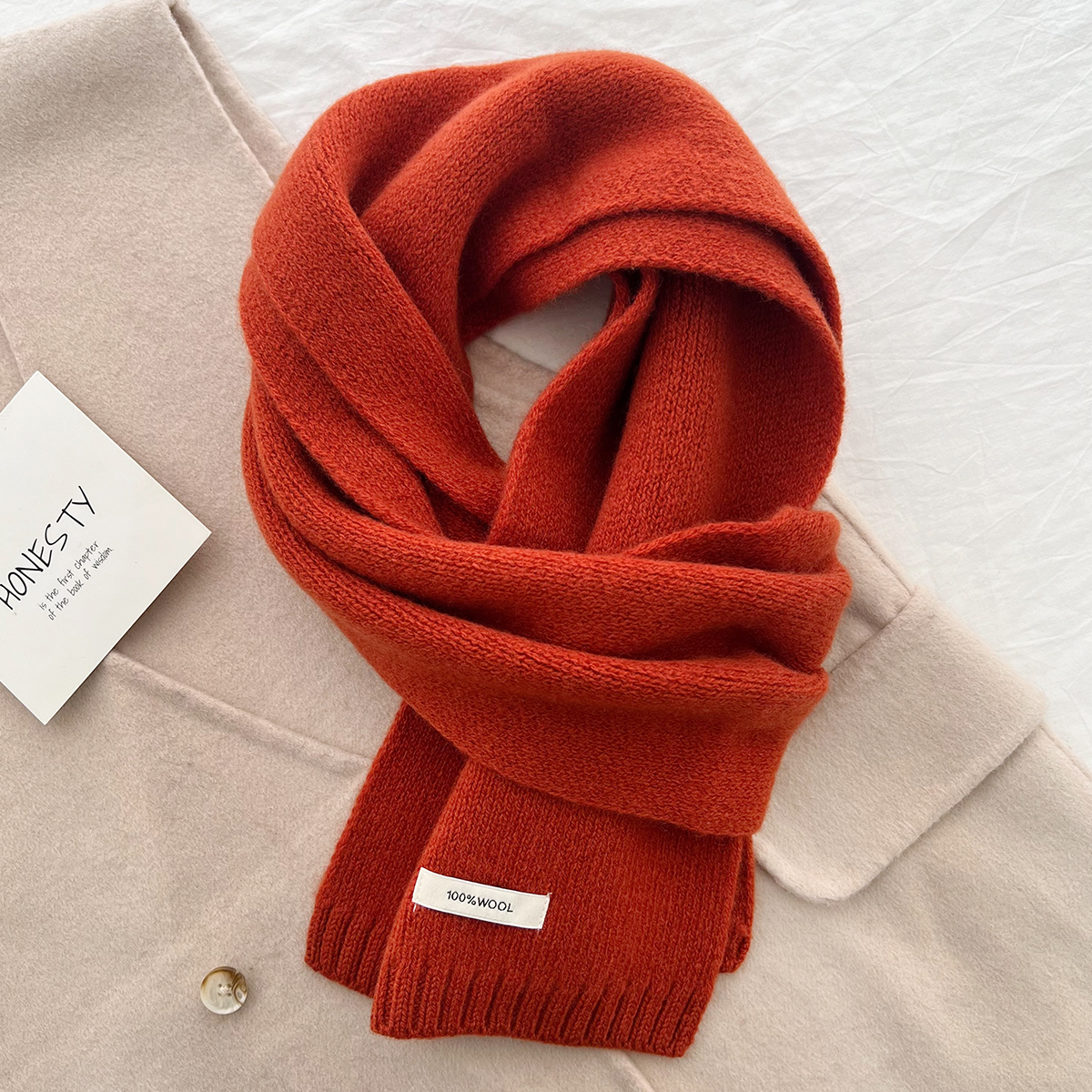 V888-ELOSUNG19605-202503111231-00 Orange-red Luxurious 100% Wool Scarf for Women and Men - Soft, Warm, and Stylish - Image 1