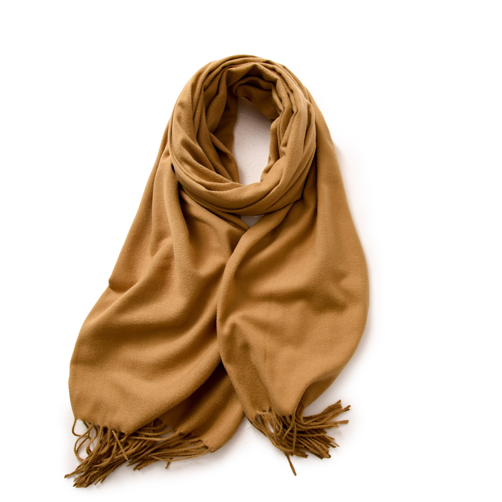 V888-ELOSUNG19638-202503111321-00 Camel 2 PCS Skin Red Solid Color Scarf Shawl with Tassels - Warm Korean Style Wrap (180cm x 70cm) - Image 1