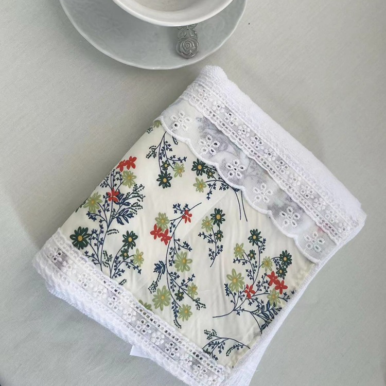 V888-ELOSUNG19823-202503181015-00 2 PCS Blue Small Flower A 100% Cotton Solid Color Thickened Adult Face Towel with Floral Soft Texture - 35 x 75cm - Image 1