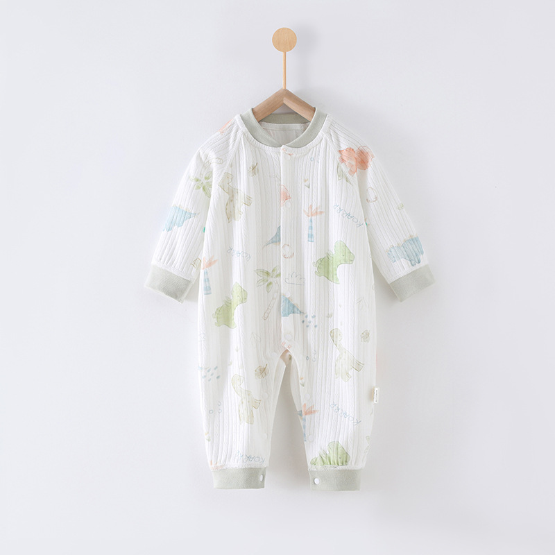 V888-ELOSUNG19891-202503181111-00 66 Size Dinosaur Land Class A Pure Cotton Long-Sleeve Baby Onesie - Cozy Newborn Bodysuit for Fall and Winter - Image 1