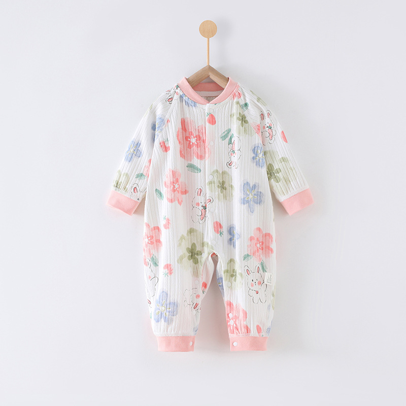 V888-ELOSUNG19900-202503181112-00 59 Size Rabbit Among Flowers Class A Pure Cotton Long-Sleeve Baby Onesie - Cozy Newborn Bodysuit for Fall and Winter - Image 1
