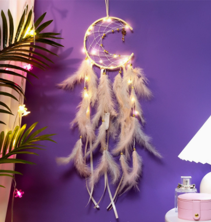 V888-ELOSUNG19916-202503211545-00 Light Yellow With light 2 PCS Mystic Moon Dreamcatcher Wind Chime Pendant - Elegant Lunar Design with Soothing Tones - Image 1