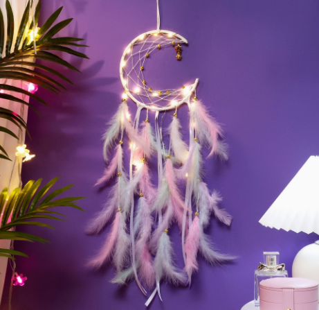 V888-ELOSUNG19918-202503211547-00 Multicolor With light 2 PCS Mystic Moon Dreamcatcher Wind Chime Pendant - Elegant Lunar Design with Soothing Tones - Image 1