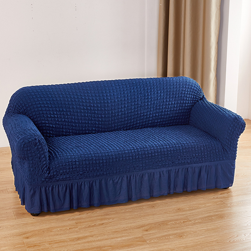 V888-ELOSUNG19938-202503211809-00 Navy Blue Single Sofa Bubble Gauze Sofa Cover with Skirt - Full Elastic Dustproof Single Seater 90-140cm - Image 1