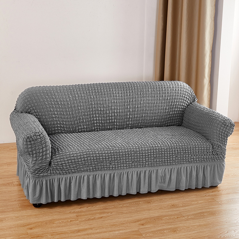 V888-ELOSUNG19977-202503211524-00 Silver-grey Three-person Sofa Bubble Gauze Sofa Cover with Skirt - Full Elastic Dustproof Three-person Seater 190-230cm - Image 1