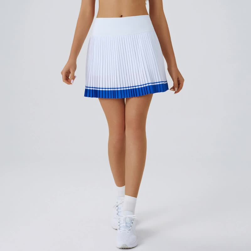 V888-ELOSUNG20068-224616-00 High waist Blue and White pleated skirt | built-in shorts to prevent exposure - suitable for yoga, badminton and golf Size M - Image 1