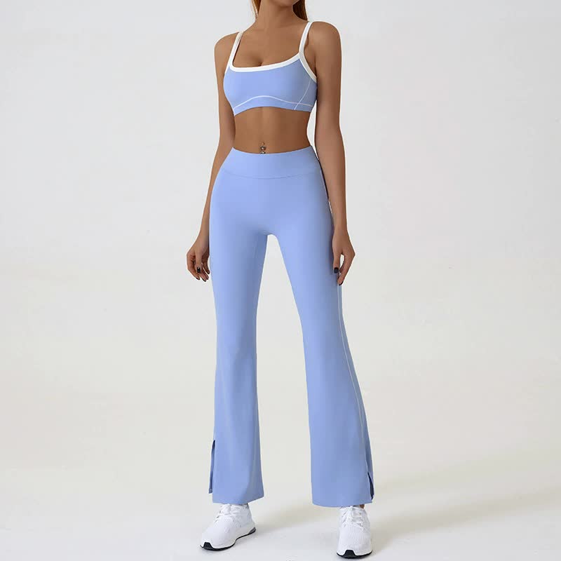 V888-ELOSUNG20088-224440-00 Blue Flared Leggings & Sports Bra Set - Breathable & Stretchy Activewear for Yoga, Running & Gym Workouts Size M - Image 1