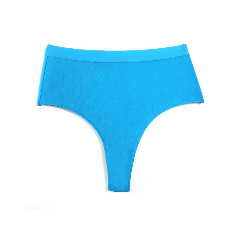 V888-ELOSUNG20146-224771-00 3 pcs Blue Aster High-Waisted Solid Color Cotton Comfort Plus Size Tummy Control Thong Panties for Women- Size XL - Image 1