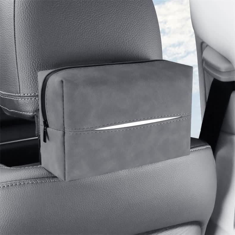 V888-ELOSUNG20382-226777-00 2 pcs Grey Stylish Car Tissue Box for Seat Back - Car Interior Tissue Pack for Seat Back, Armrest Box, Sun Visor 18.5x12.5x7cm - Image 1