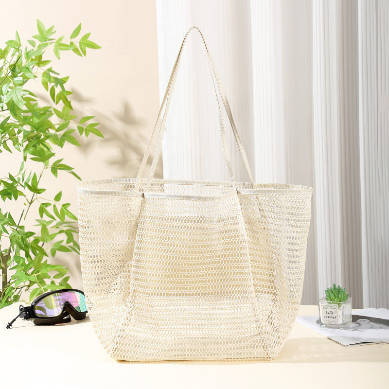 V888-ELOSUNG20472-202502241035-00 2 pcs Milky Casual Mesh Tote Bag - Shoulder Bag for Beach & Travel 35x17x37cm - Image 1