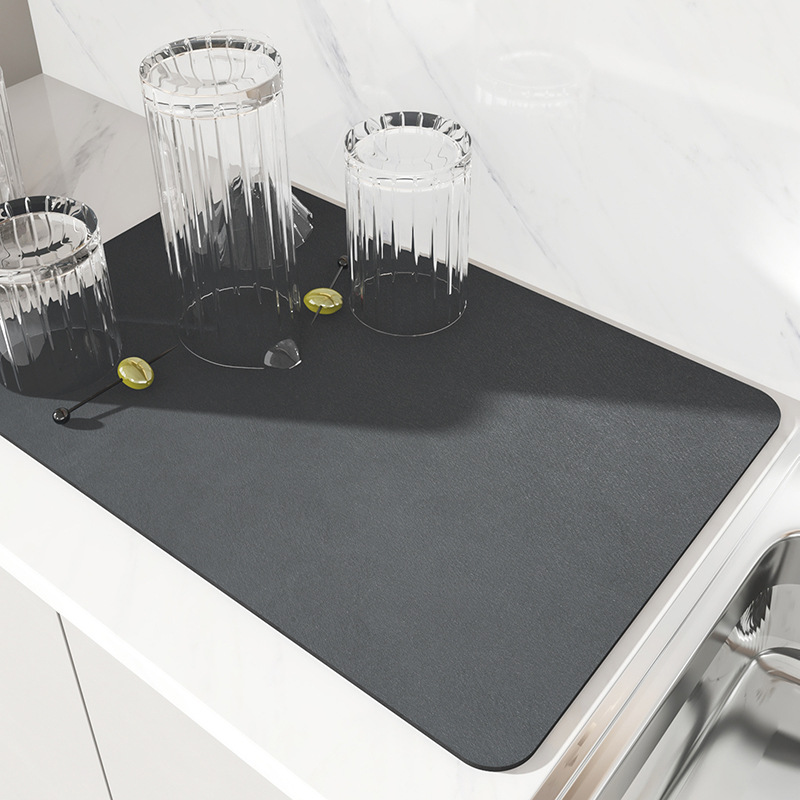 V888-ELOSUNG20488-202502241705-00 2 PCS Dark Gray Kitchen Drying Mat - Super Absorbent Dish & Cup Drainer Pad 30x40cm - Image 1