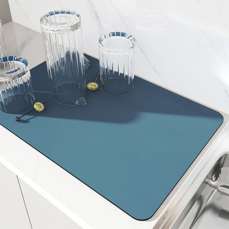 V888-ELOSUNG20492-202502241052-00 Blue Kitchen Drying Mat - Super Absorbent Dish & Cup Drainer Pad 40x50cm - Image 1