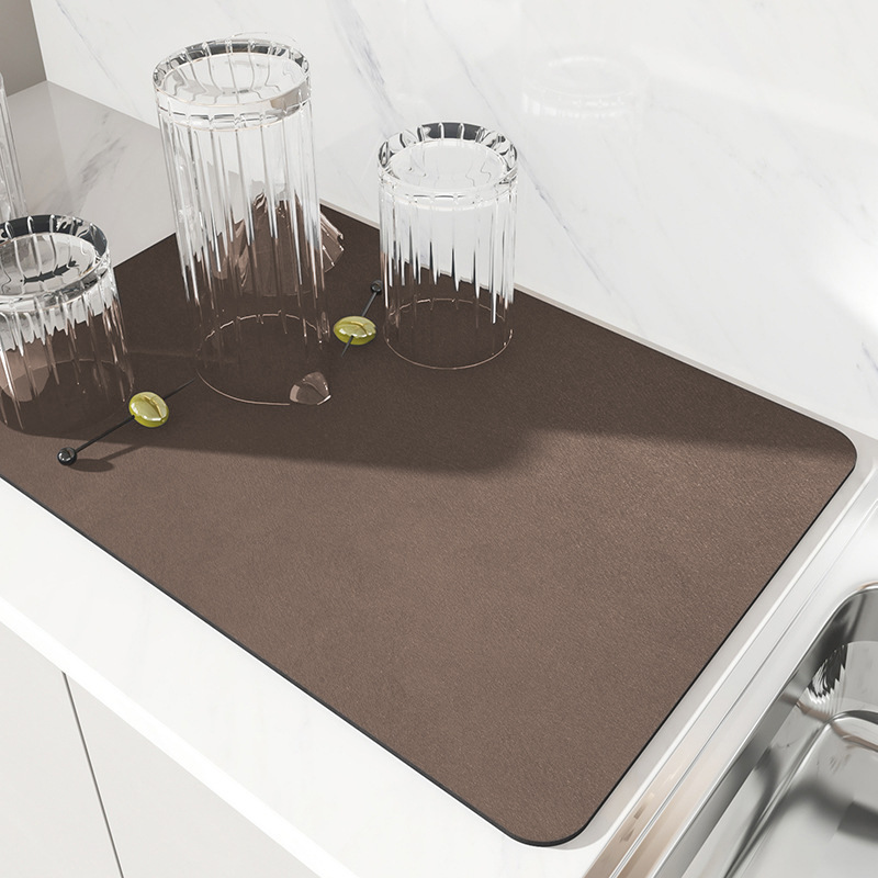 V888-ELOSUNG20495-202502241101-00 Brown Kitchen Drying Mat - Super Absorbent Dish & Cup Drainer Pad 40x50cm - Image 1