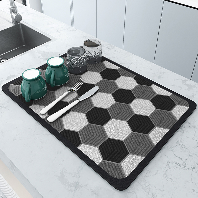 V888-ELOSUNG20509-202502241136-00 2 PCS Hexagonal patterns Kitchen Drying Mat - Super Absorbent Dish & Cup Drainer Pad 30x40cm - Image 1