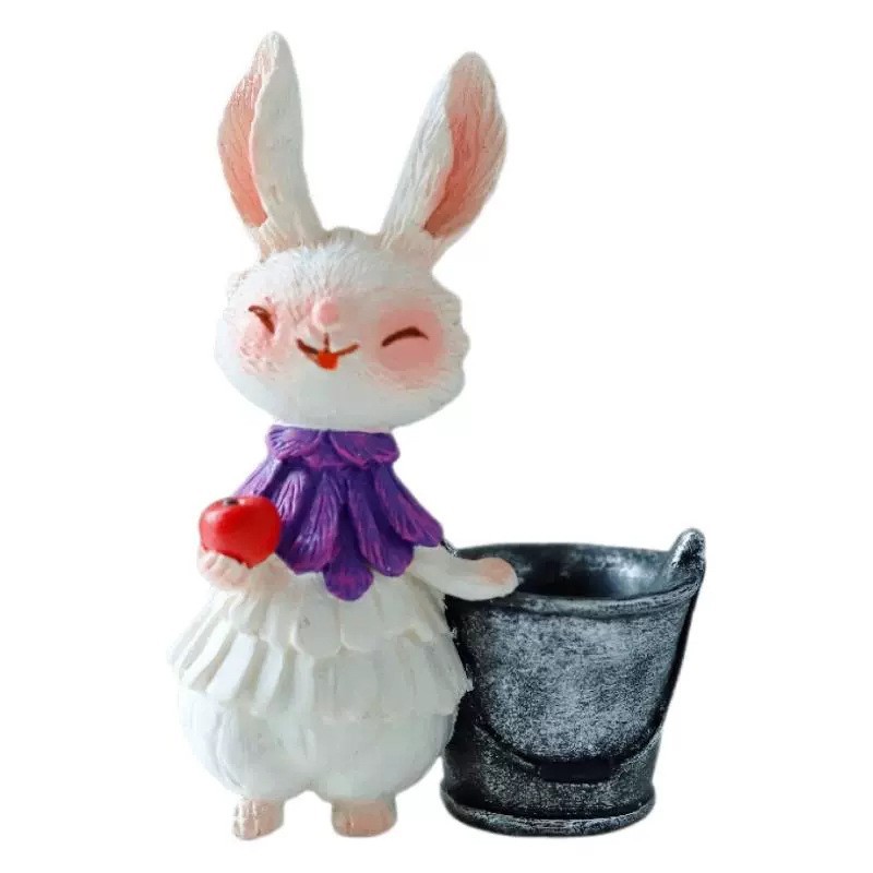 V888-ELOSUNG20546-202502251010-00 Purple Bunny with Bucket Whimsical Bunny Garden Decor - Easter Flower Pot Statue - Image 1