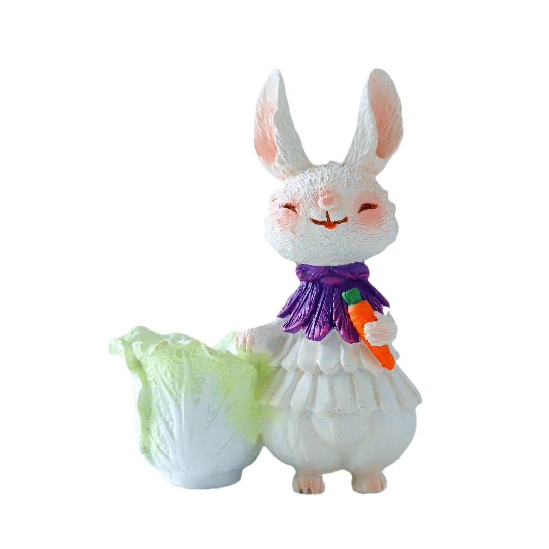 V888-ELOSUNG20548-202502251010-00 Purple Bunny with Vegetables Whimsical Bunny Garden Decor - Easter Flower Pot Statue - Image 1