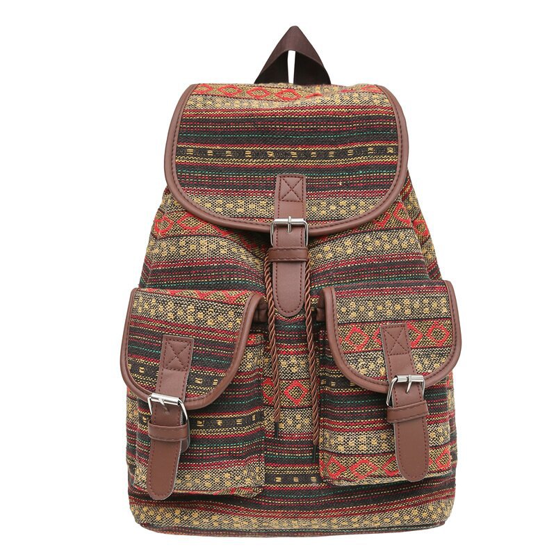 V888-ELOSUNG20554-202502251010-00 Ginger Stripes Boho Pattern Backpack - Stylish Casual Backpack for Everyday - Image 1