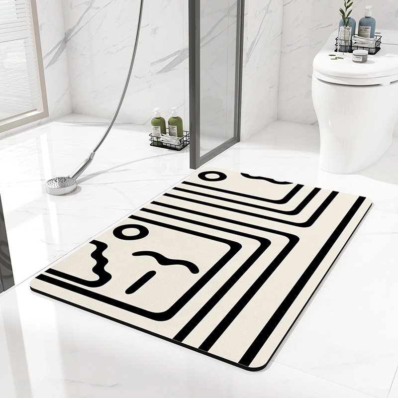 V888-ELOSUNG20650-202502261735-00 Black and white stripes Quick-Dry Absorbent Non-Slip Bath Rug for Bathroom, Kitchen & Entryway 45x70cm - Image 1