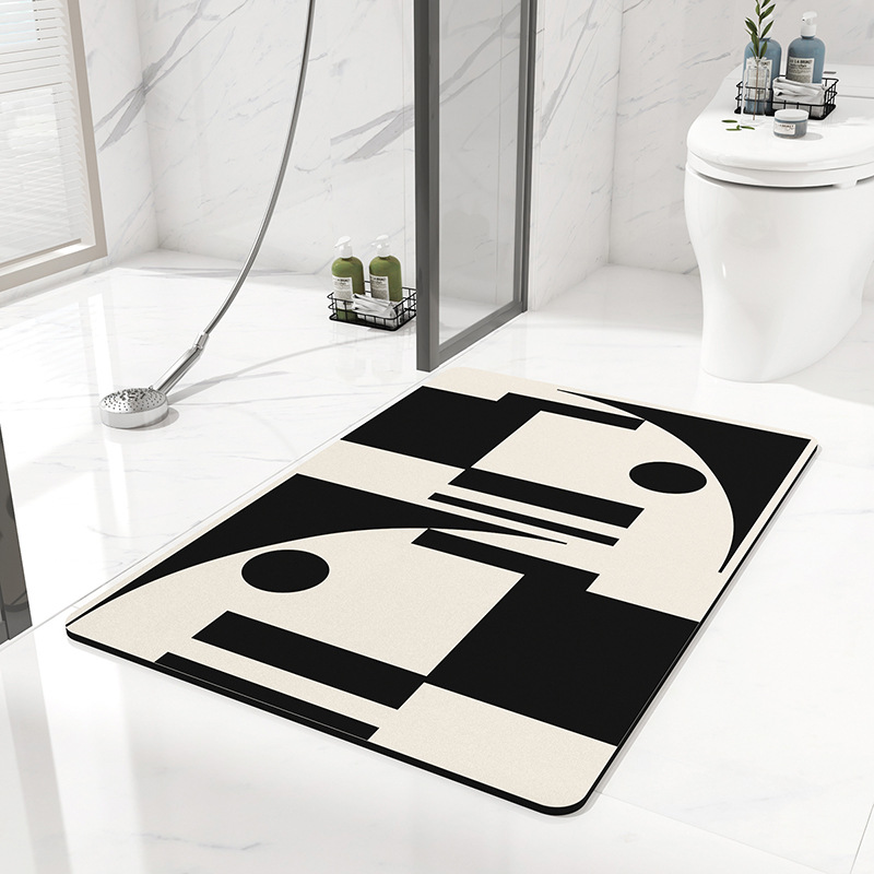 V888-ELOSUNG20666-202502271207-00 2 pcs Black and white geometric pattern Quick-Dry Absorbent Non-Slip Bath Rug for Bathroom, Kitchen & Entryway 40x60cm - Image 1