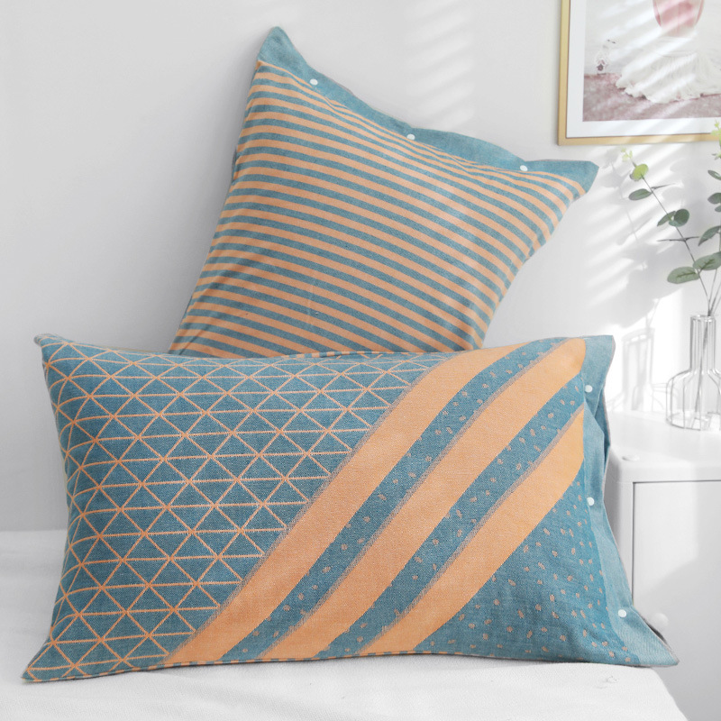 V888-ELOSUNG20681-202502281036-00 Blue Twill Snap-On Cotton Gauze Pillowcase Set - Full Coverage, Non-Slip, Easy Closure (One pair without pillow core) - Image 1