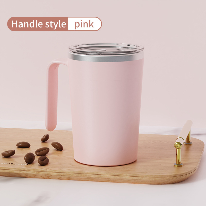 V888-ELOSUNG20799-202503051021-00 Pink Portable Automatic Mixing Coffee Cup - Stainless Steel Magnetic Stirrer(handle stlye) - Image 1