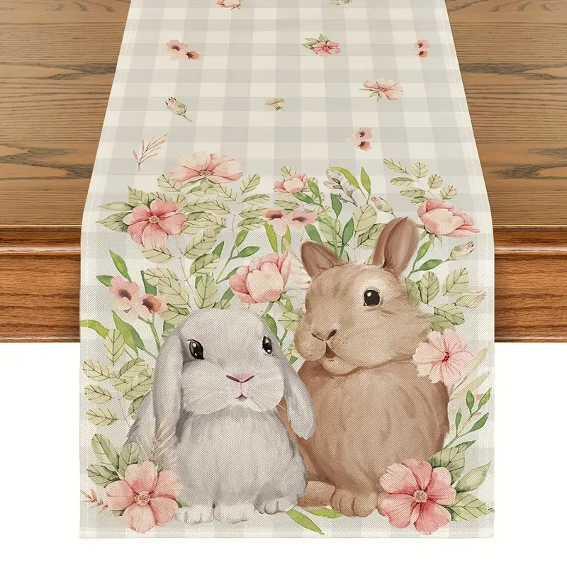V888-ELOSUNG20816-202503051030-00 Easter Table Runner - Linen Bunny Decoration, 72-Inch Set of 2 (Style 9) - Image 1