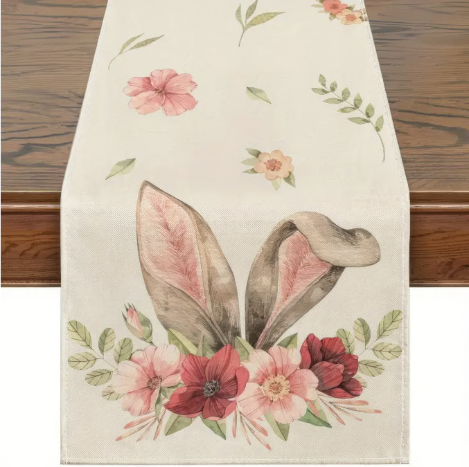 V888-ELOSUNG20822-202503051031-00 Easter Table Runner - Linen Bunny Decoration, 72-Inch Set of 2 (Style 15) - Image 1