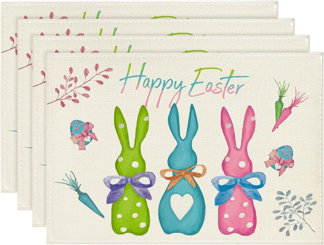 V888-ELOSUNG20827-202503051031-00 Easter Cotton-Linen Placemats - Set of 4 Anti-Stain Table Mats(Style 3) - Image 1
