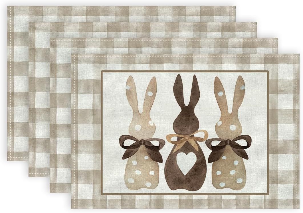 V888-ELOSUNG20829-202503051031-00 Easter Cotton-Linen Placemats - Set of 4 Anti-Stain Table Mats(Style 5) - Image 1