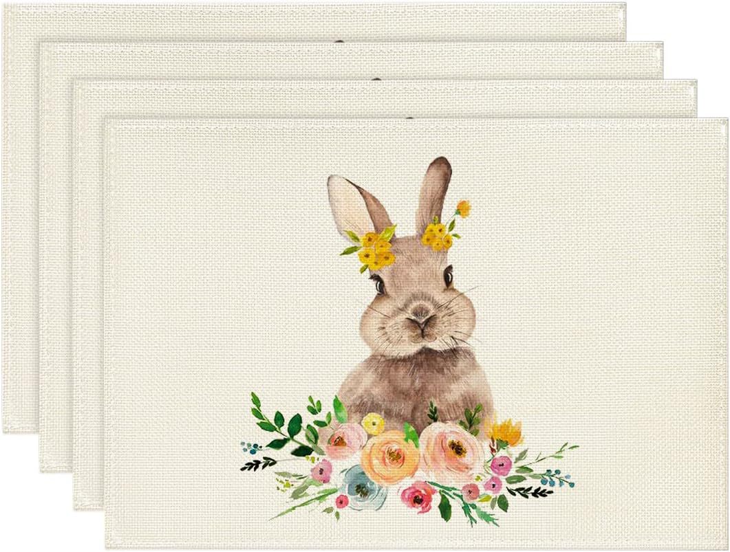V888-ELOSUNG20832-202503051035-00 Easter Cotton-Linen Placemats - Set of 4 Anti-Stain Table Mats(Style 8) - Image 1
